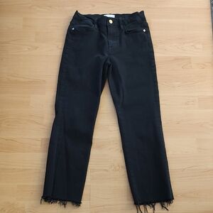 Frame Denim Black Cropped Jeans with Frayed Hem